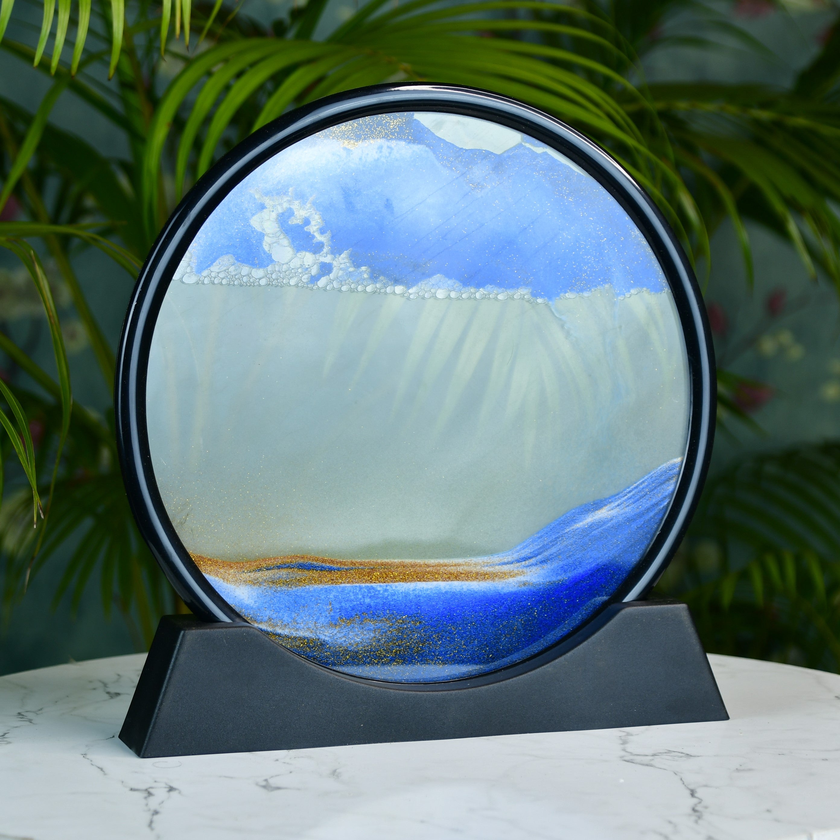 Mayii Circular Glass Sand Art – Elegant Moving Sand Sculpture for Trendy Home Decor & Gifts