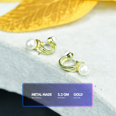 MAYII 2 Beads Crescent Gold Stainless Steel Earrings -One Size