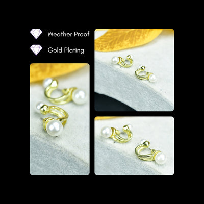 MAYII 2 Beads Crescent Gold Stainless Steel Earrings -One Size image 4