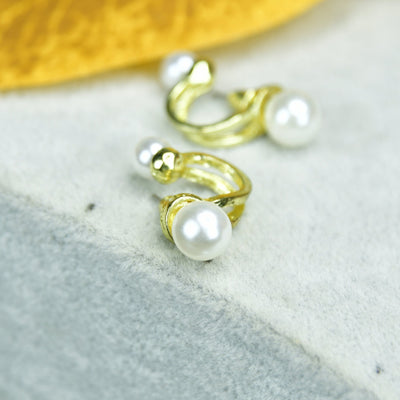 MAYII 2 Beads Crescent Gold Stainless Steel Earrings -One Size