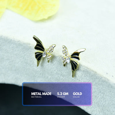 MAYII Black Butterfly Crystal Gold Stainless Steel Earrings -One Size
