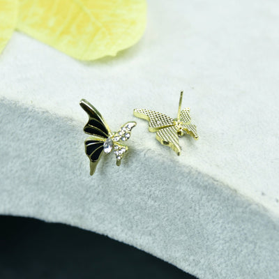 MAYII Black Butterfly Crystal Gold Stainless Steel Earrings -One Size