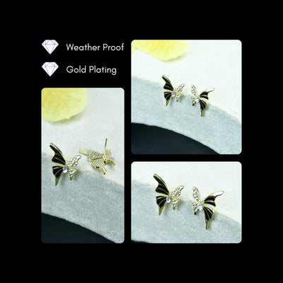 MAYII Black Butterfly Crystal Gold Stainless Steel Earrings -One Size