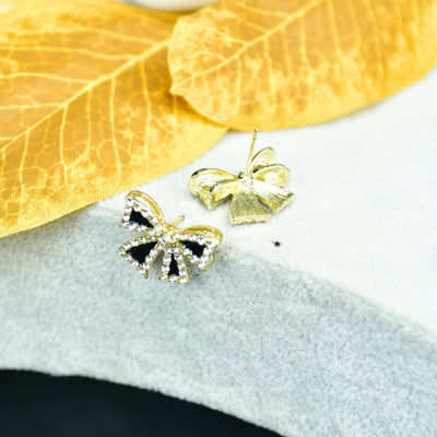 MAYII – Black Gold Stainless Steel Ribbon Earrings – One Size