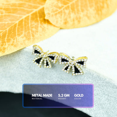 MAYII – Black Gold Stainless Steel Ribbon Earrings – One Size
