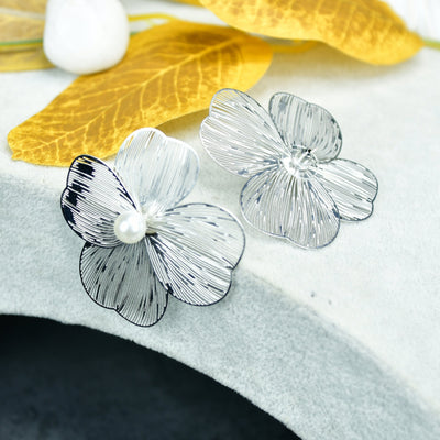 MAYII Centre Bead Flower Gold Stainless Steel Earrings -One Size