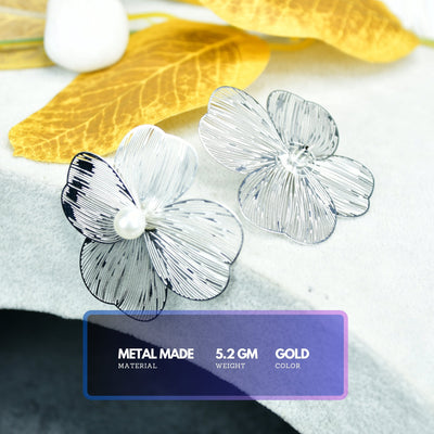 MAYII Centre Bead Flower Gold Stainless Steel Earrings -One Size
