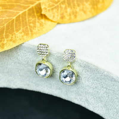 MAYII Crystal on Crystal Gold Stainless Steel Earrings -One Size