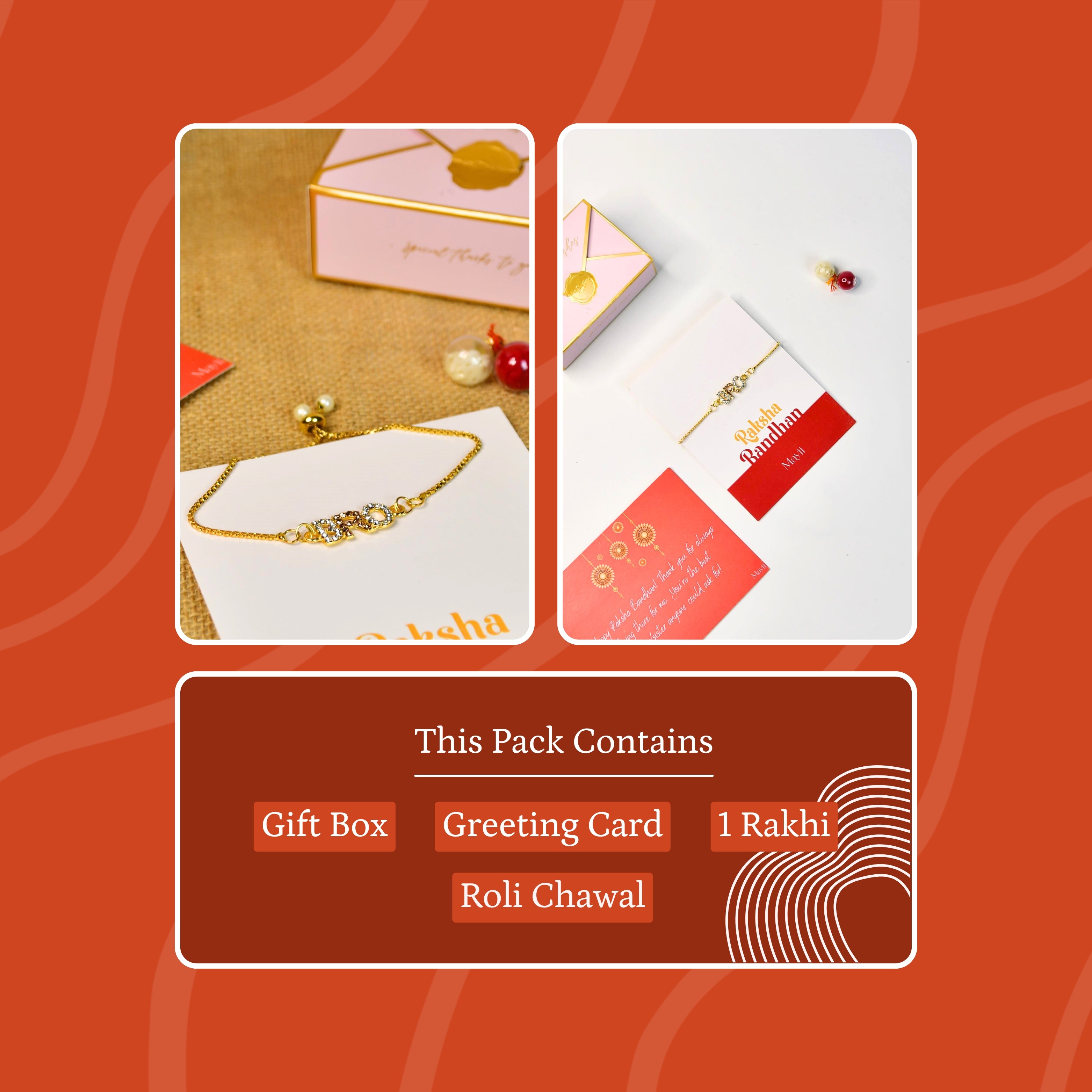 Mayii Exquisite BRO Rakhi Pack of 1 with Roli Chawal and Greeting card combo for Raksha Bandhan and Gifting - Mayii - Mayii