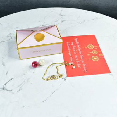 Mayii Exquisite BRO Rakhi Pack of 1 with Roli Chawal and Greeting card combo for Raksha Bandhan and Gifting