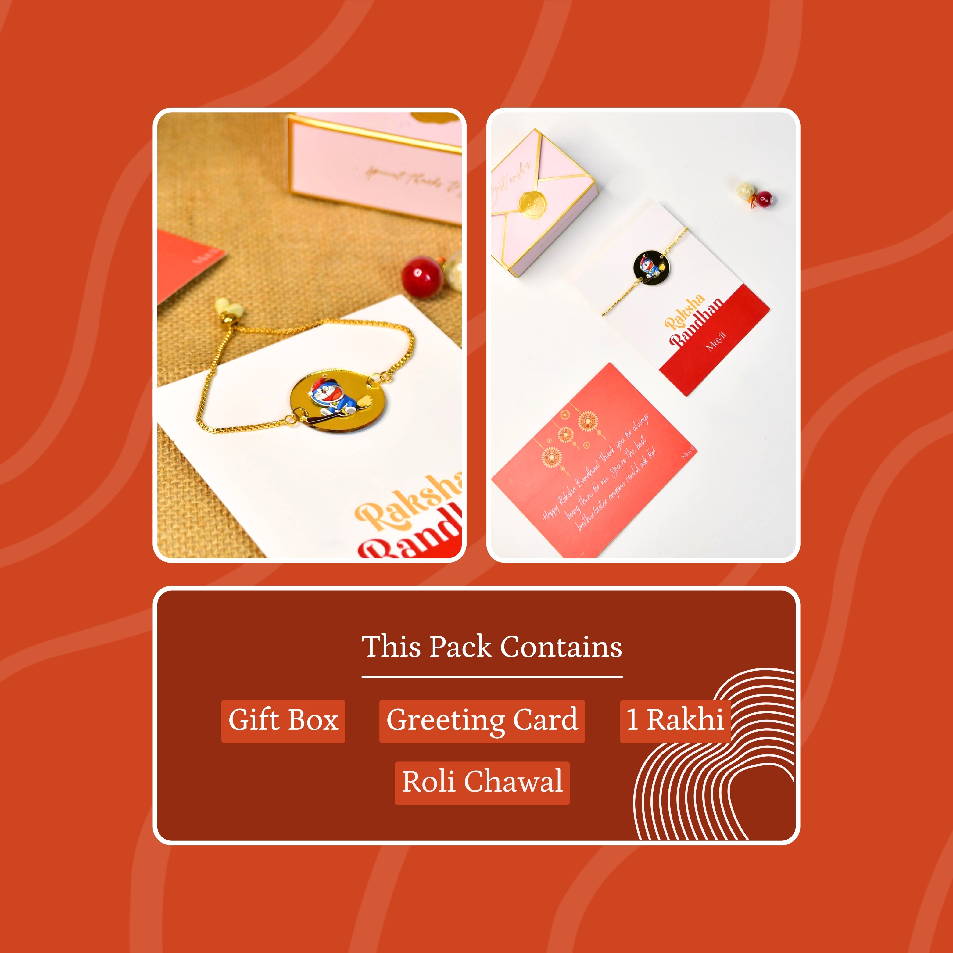 Mayii Exquisite Doraemon Rakhi Pack of 1 with Roli Chawal and Greeting card combo for Raksha Bandhan and Gifting - Mayii - Mayii