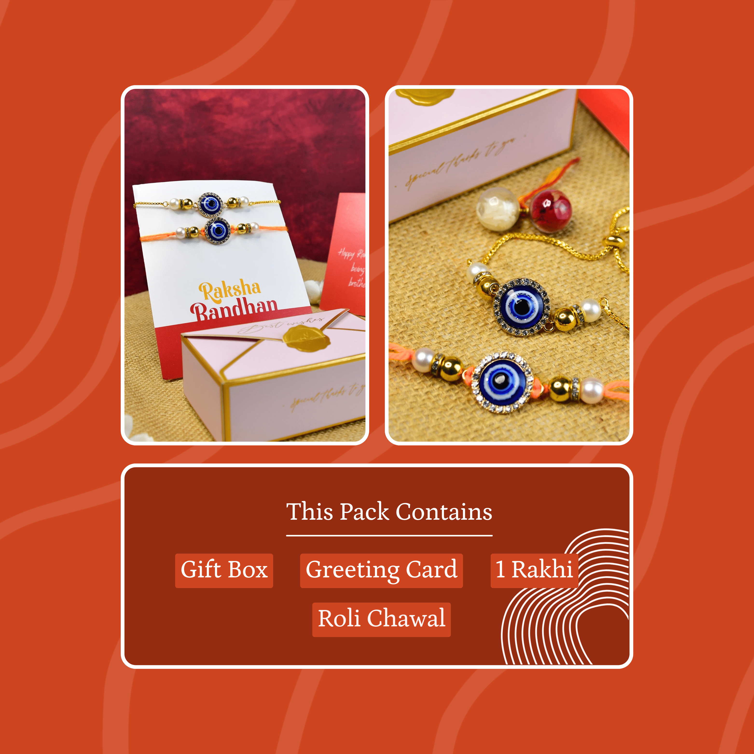 Mayii Exquisite Evil Eye Rakhi Pack of 2 with Roli Chawal and Greeting card combo for Raksha Bandhan and Gifting - Mayii - Mayii