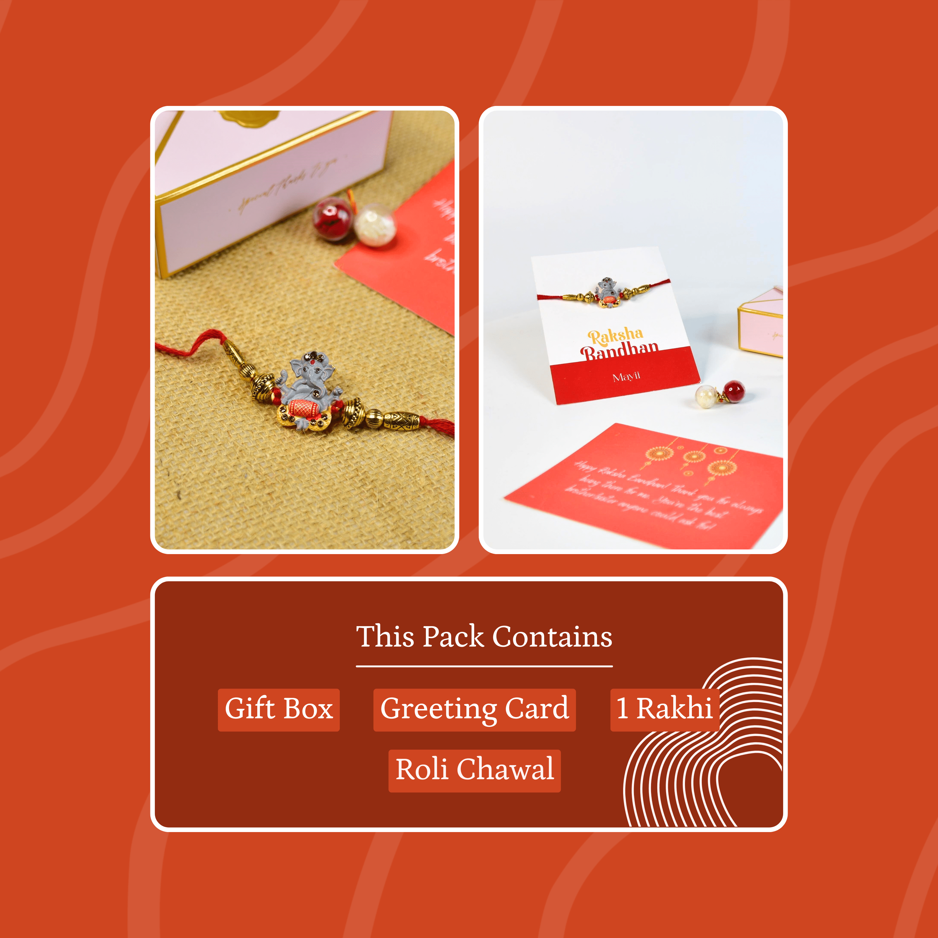 Mayii Exquisite Grey Ganesha Rakhi Pack of 1 with Roli Chawal and Greeting card combo for Raksha Bandhan and Gifting - Mayii - Mayii