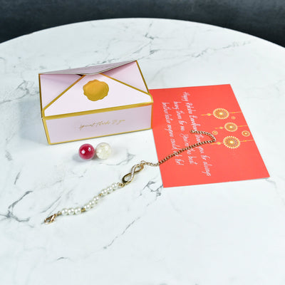 Mayii Exquisite Infinite Rakhi Pack of 1 with Roli Chawal and Greeting card combo for Raksha Bandhan and Gifting