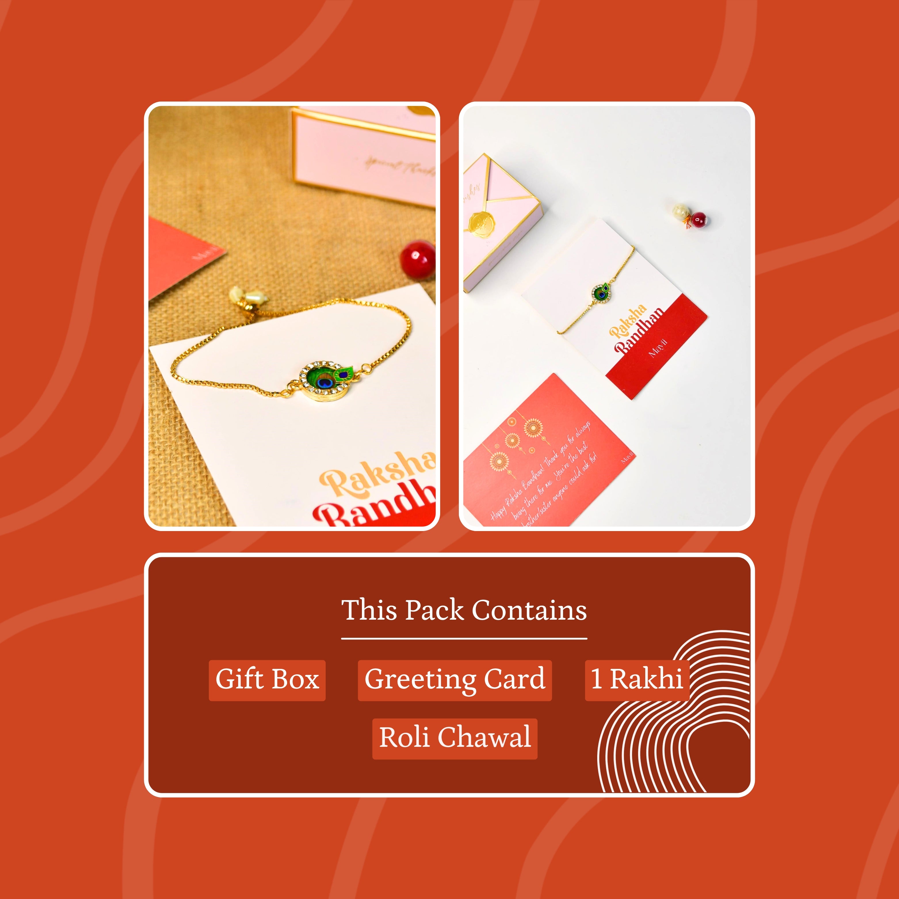 Mayii Exquisite Peacock Rakhi Pack of 1 with Roli Chawal and Greeting card combo for Raksha Bandhan and Gifting - Mayii - Mayii