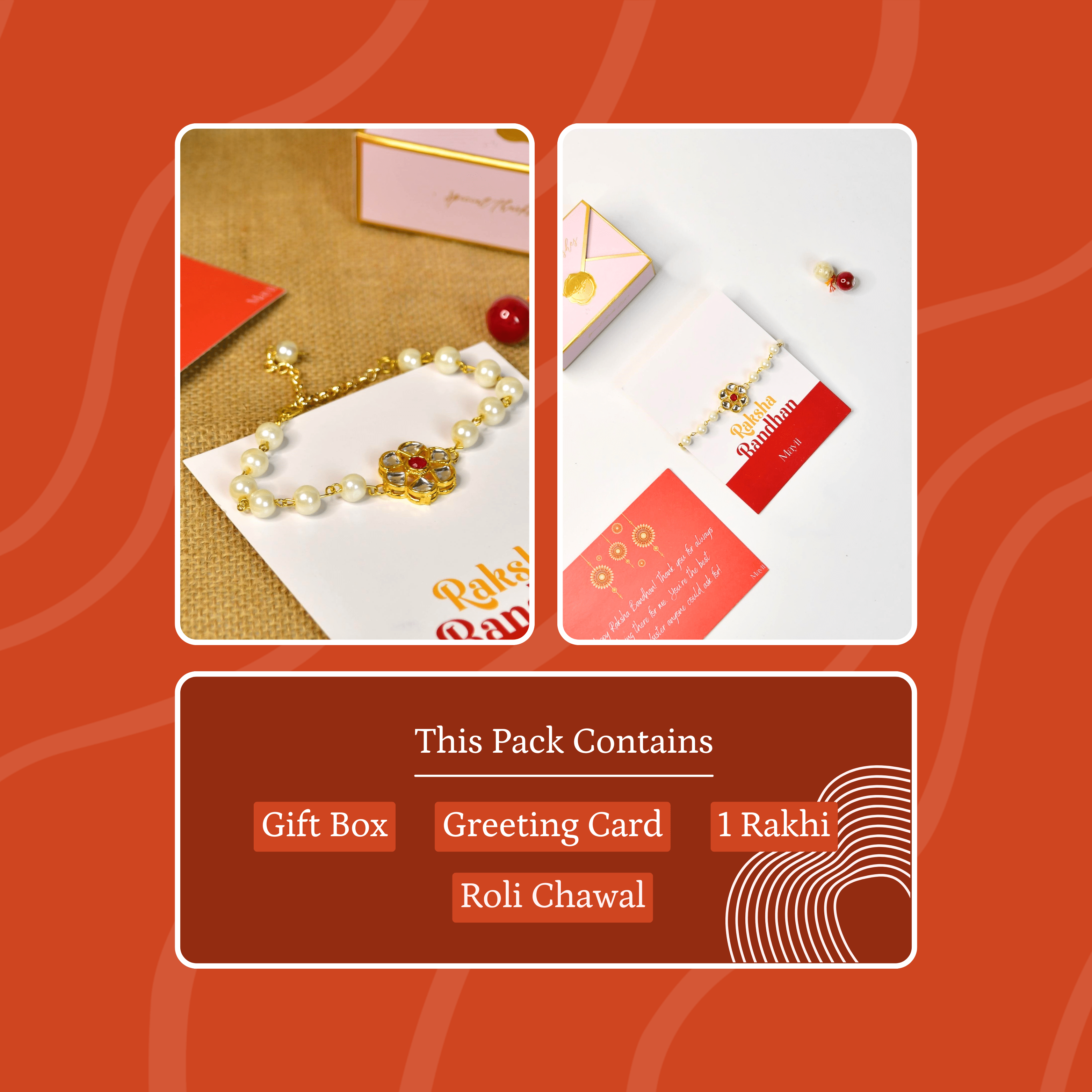 Mayii Exquisite Pearl Rakhi Pack of 1 with Roli Chawal and Greeting card combo for Raksha Bandhan and Gifting - Mayii - Mayii
