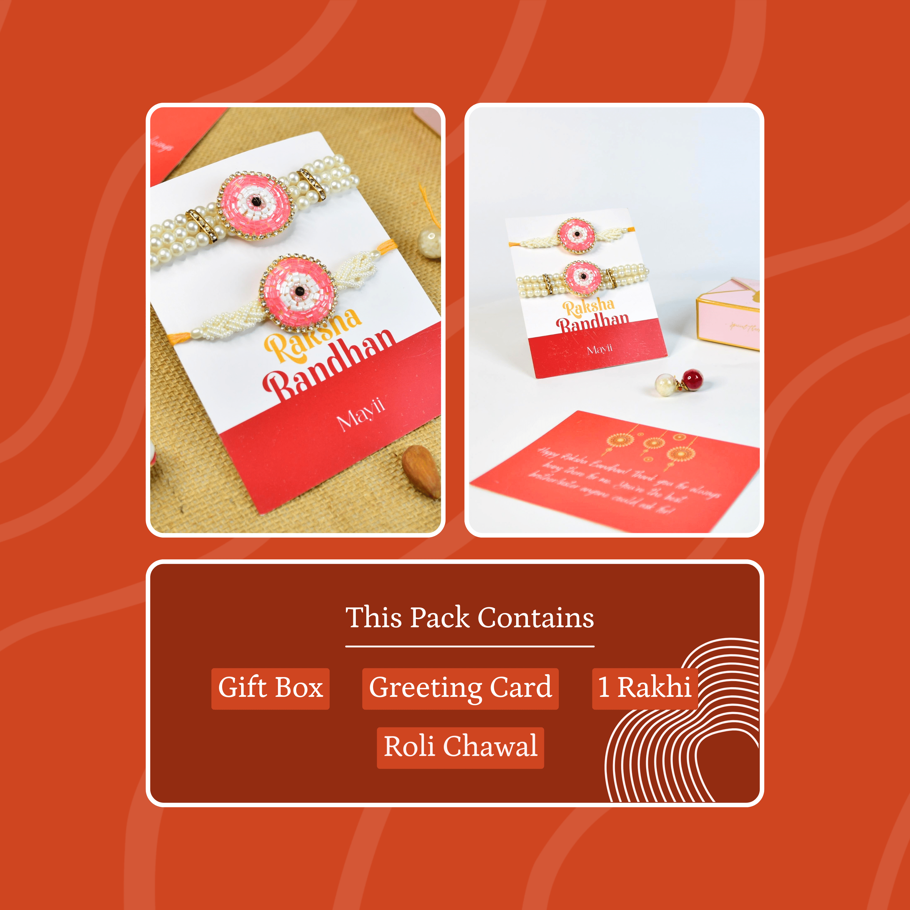 Mayii Exquisite Pink Circle Rakhi Pack of 2 with Roli Chawal and Greeting card combo for Raksha Bandhan and Gifting - Mayii - Mayii