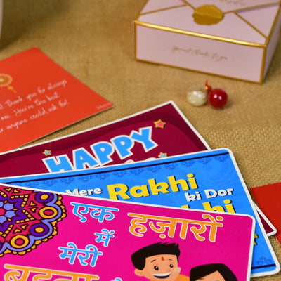 Mayii Exquisite Pink Circle Rakhi Pack of 2 with Roli Chawal and Greeting card combo for Raksha Bandhan and Gifting