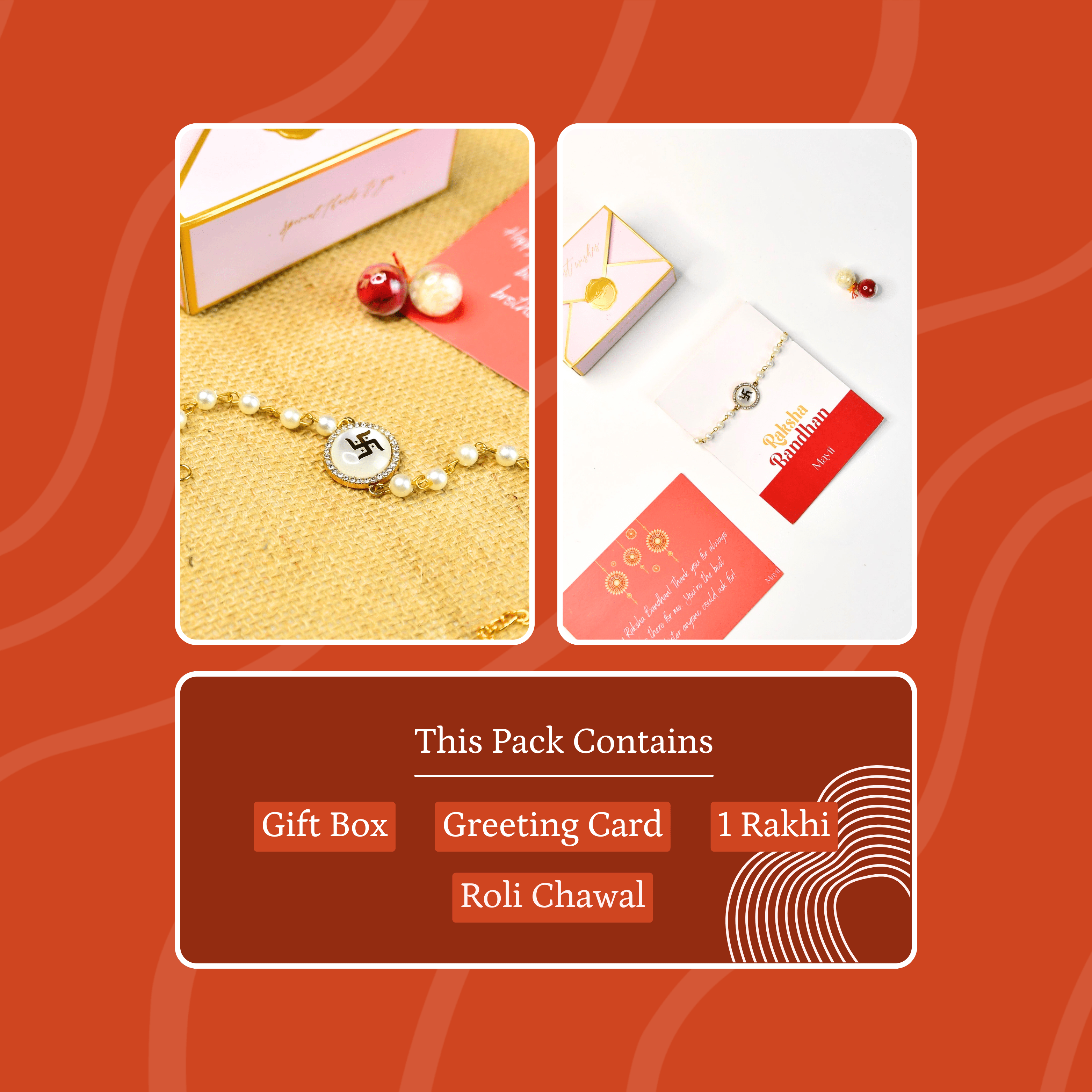 Mayii Exquisite Swastik Rakhi Pack of 1 with Roli Chawal and Greeting card combo for Raksha Bandhan and Gifting - Mayii - Mayii