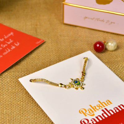 Mayii Exquisite Turtle Rakhi Pack of 1 with Roli Chawal and Greeting card combo for Raksha Bandhan and Gifting