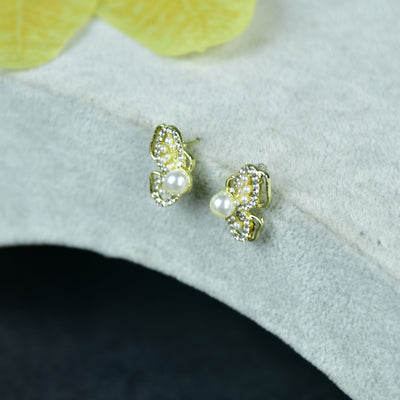 MAYII Floral Bead Gold Stainless Steel Earrings -One Size