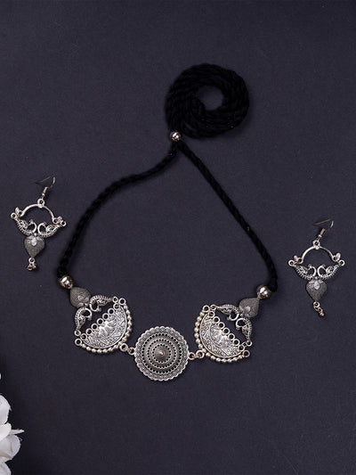 Mayii German Silver Choker: Mandala & Peacock Design