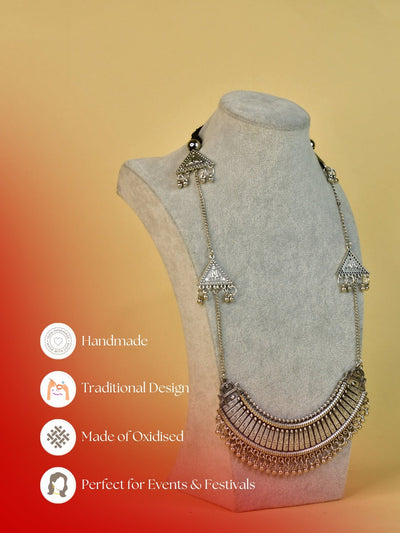 Mayii German Silver Long Choker: Triangles & Chain