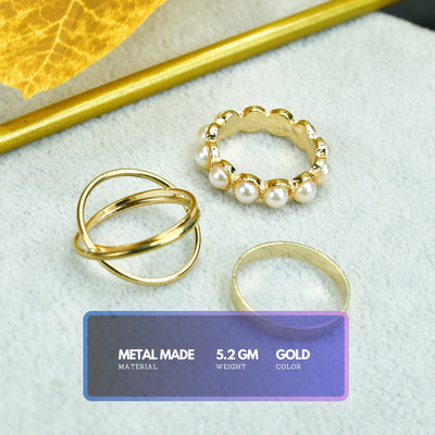 MAYII - Gold Abstract Ring Set of 3 Stainless Steel - One Size