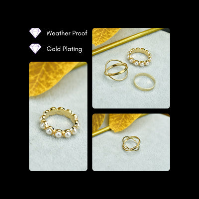 MAYII - Gold Abstract Ring Set of 3 Stainless Steel - One Size