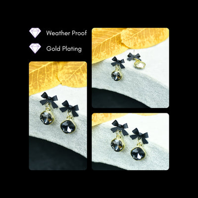MAYII - Gold Black Stainless Steel Crystal Ribbon Earrings - One Size image 4