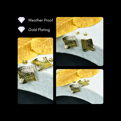 MAYII - Gold Croc Stainless Steel Textured Square Earrings - One Size image 4