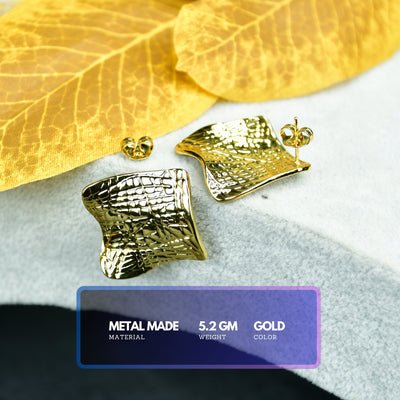 MAYII - Gold Croc Stainless Steel Textured Square Earrings - One Size image 3