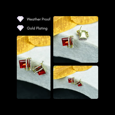 MAYII - Gold Red Stainless Steel Crystal Lining Earrings - One Size image 4