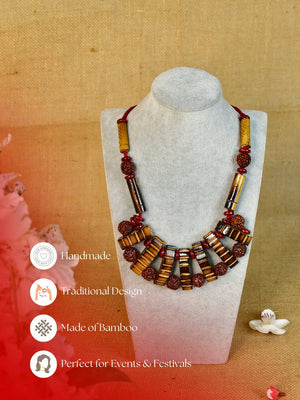 Mayii Handcrafted Bamboo & Rudraksha Necklace image 4