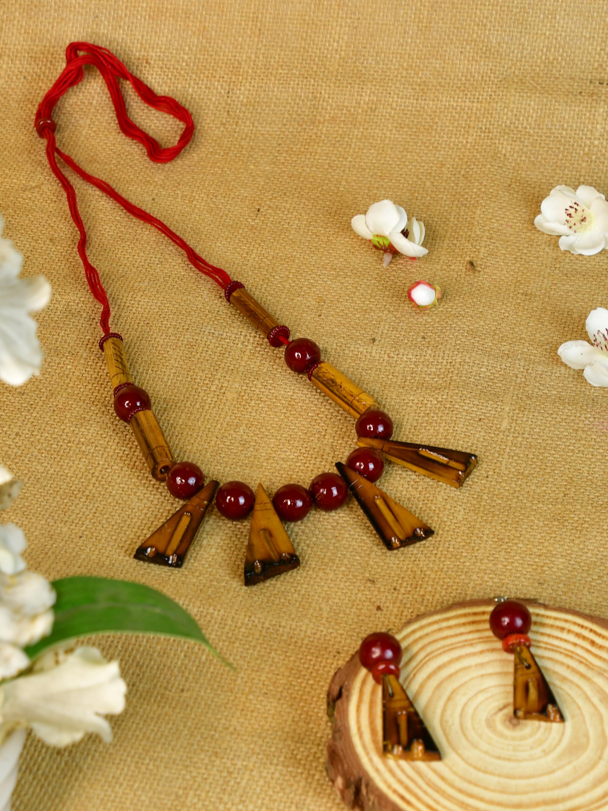 Mayii Handcrafted Bamboo Triangle Necklace: Eco - Friendly Design - Mayii - Mayii