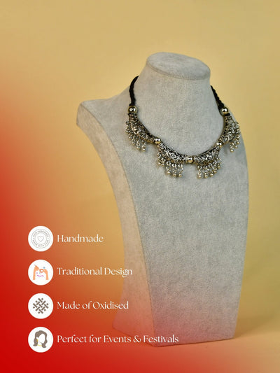 Mayii Handcrafted German Silver Choker with Water Drop Earrings
