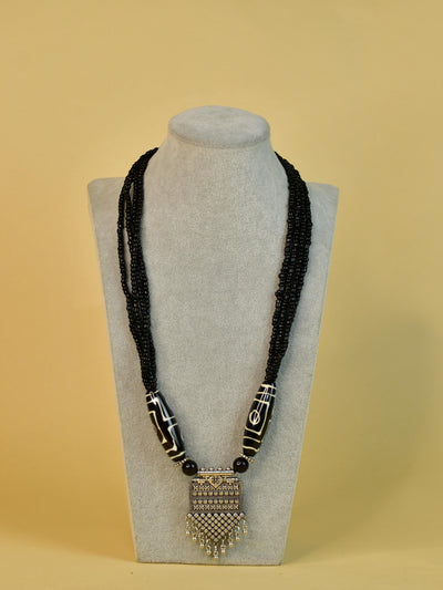 Mayii Handcrafted German Silver Necklace: Black Bead Pendant