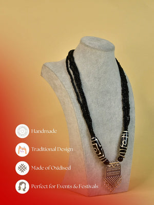 Mayii Handcrafted German Silver Necklace: Black Bead Pendant image 3