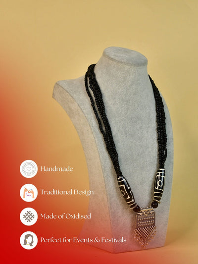 Mayii Handcrafted German Silver Necklace: Black Bead Pendant