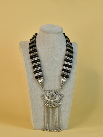 Mayii Handcrafted German Silver Necklace: Chain Drops & Beads