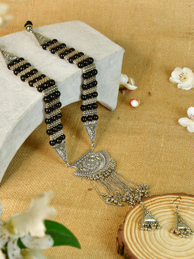 Mayii Handcrafted German Silver Necklace: Chain Drops & Beads