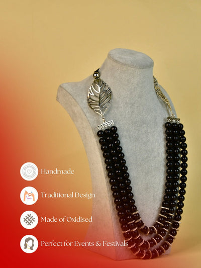 Mayii Handcrafted German Silver Necklace: Leaf Design with Beads