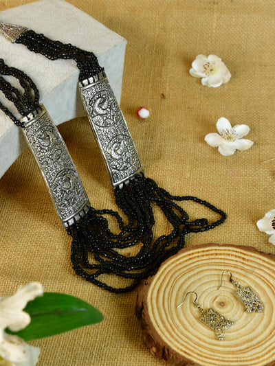 Mayii Handcrafted German Silver Necklace: Peacock Art & Beads