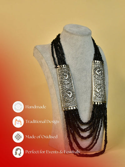 Mayii Handcrafted German Silver Necklace: Peacock Art & Beads