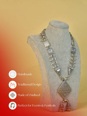Mayii Handcrafted German Silver Rhombus Pendant with Dzi Beads image 3