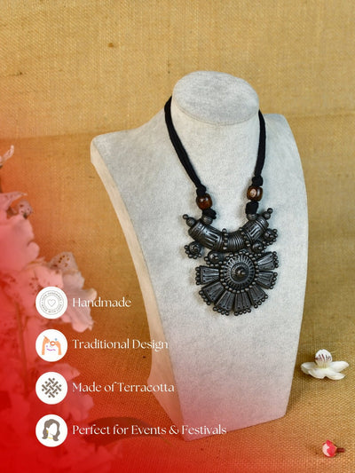 Mayii Handcrafted Terracotta Necklace: Crescent with Petal Design