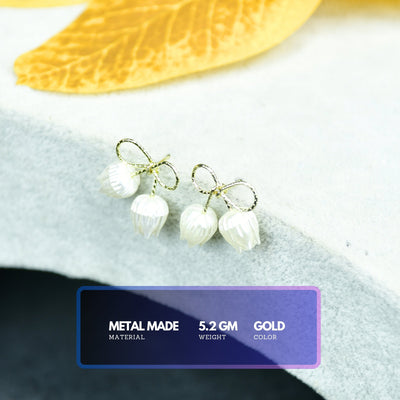 MAYII Ribbon Flower Gold Stainless Steel Earrings -One Size