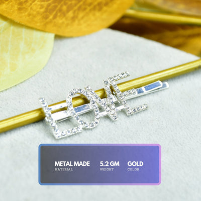 MAYII - Silver Crystal Love Hairpin Stainless Steel - One Size