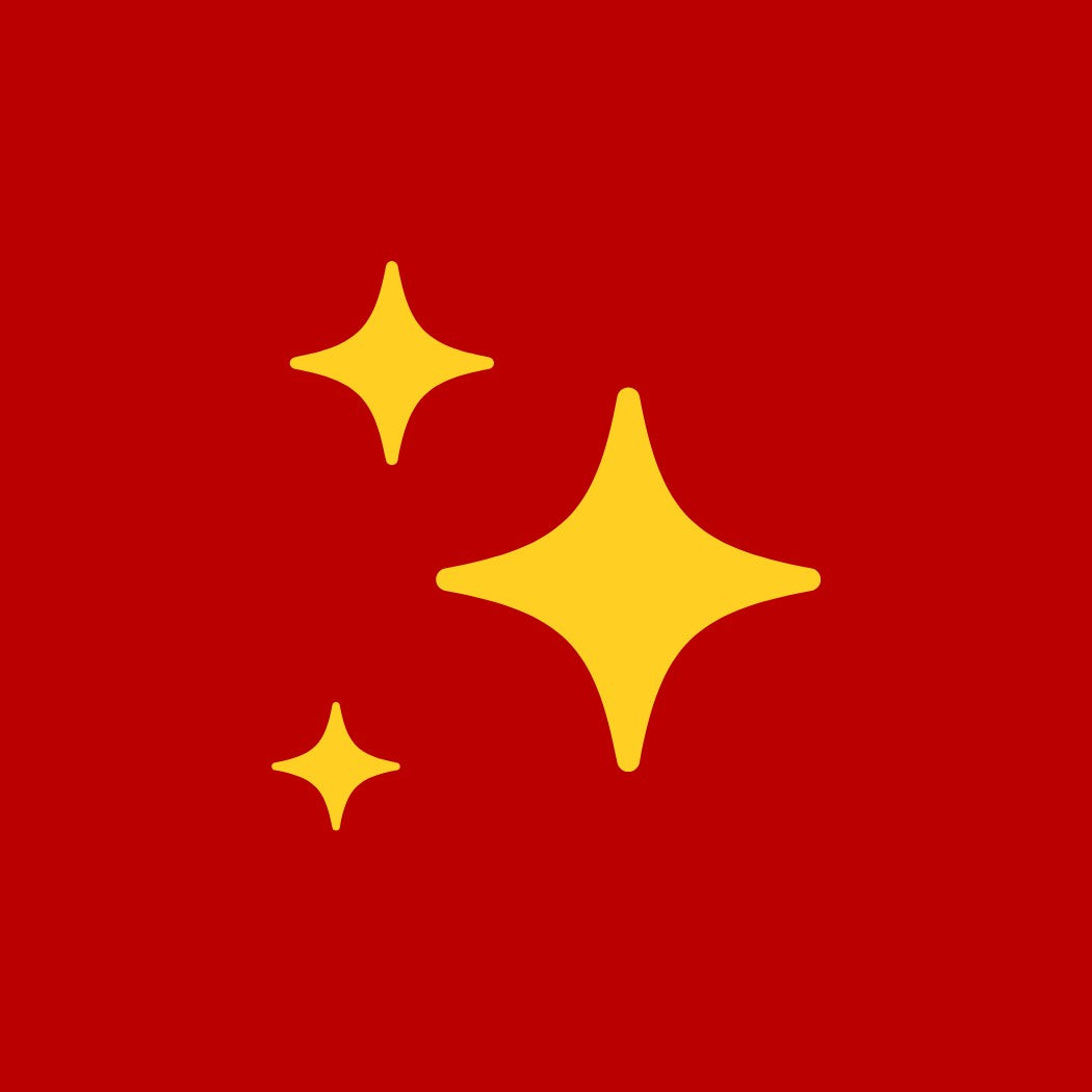 Icon representing best selling home decor collection with shining stars on red background
