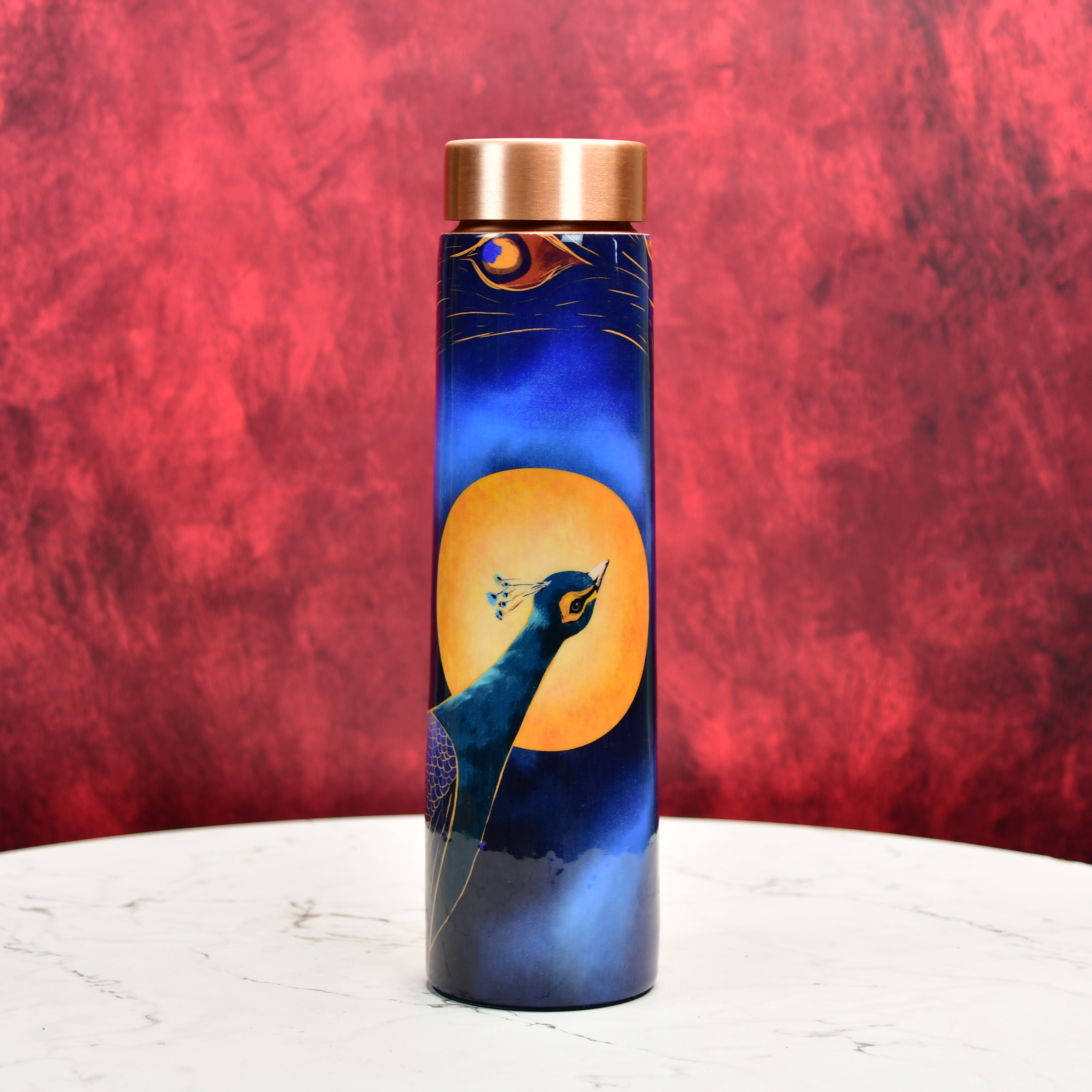 Mayii - Lunar-themed Copper bottle with peacock motif